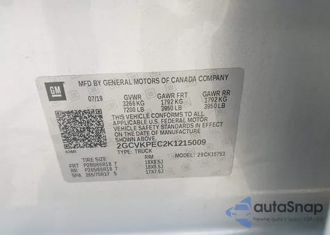 2019 Chevrolet Silverado 1500 Ld Lt из США, поврежденный, VIN 2GCVKPEC2K1215009